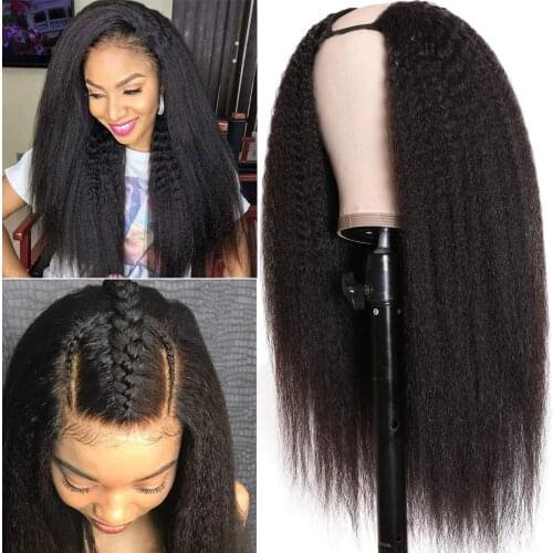 U Part Wig Human Hair Kinky Straight Wigs for Black Women 1x3 U Shape Clip in Wigs Yaki Straight Remy Human Hair Extension