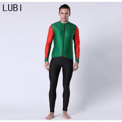 LUBI Pro Cycling Set Jersey Long Sleeves Wear Mountain Bib Kits Clothes Bicycle MTB Bike Breathable Sponge Pad Clothing Suit