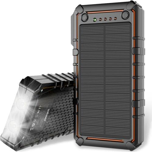 Waterproof Solar Power Bank 15000mAh Portable Charger PowerBank Dual USB PoverBank External Battery For Xiaomi Mi iPhone 11 pro