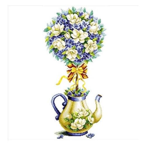 Embroidery Package Free Shipping Cross Stitch Kits Blue Roses Teapot