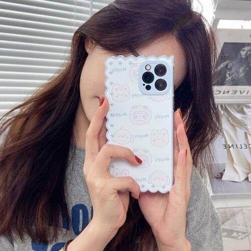 INS Korea Cute Sheep Bear Wave Pattern Phone Case For Iphone 11 12 Pro X XR XS Max Camera Protective Soft Silicone Back Cover