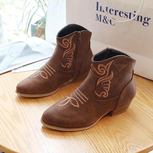 Women Zip Ankle Boots 2021 Autumn Winter Woman Flower Thick Heel Pumps Ladies Embroidery Shoes Female Casual Footwear Plus Size