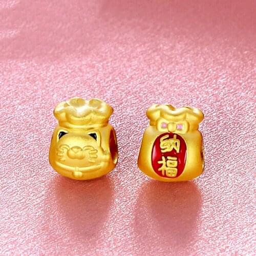 Pure 24K Yellow Gold Bracelet Women 999 Gold Cat Bag Bracelet Fashion Bracelet