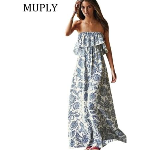 Floral Print Halter Long Dress Women Off The Shoulder 2020 New Arrival Bohemian Dresses Vestidos Sexy Split Beach Spring Dress