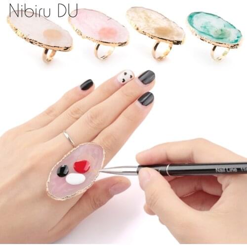 1 Pc Resin Stone Color nail art Ring Palette Finger Ring Plate Acrylic UV Gel Polish Cream Foundation Mixing Nail Art Equipment