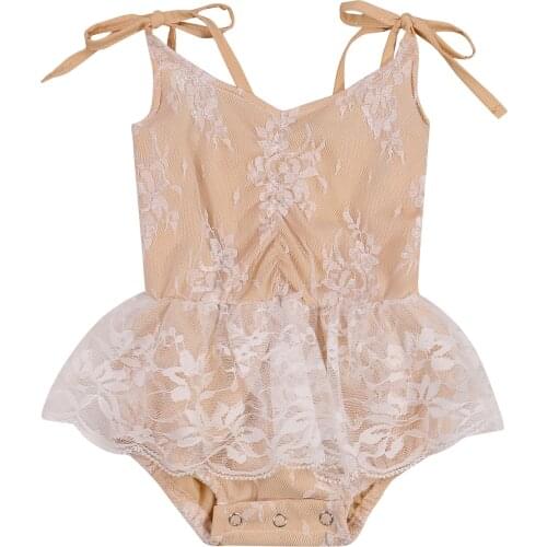 2021 0-18M Cute Baby Girl Flower Lace Romper Dress Sleeveless Bandage Solid Color Tutu Pleated Playsuit Summer Outfit