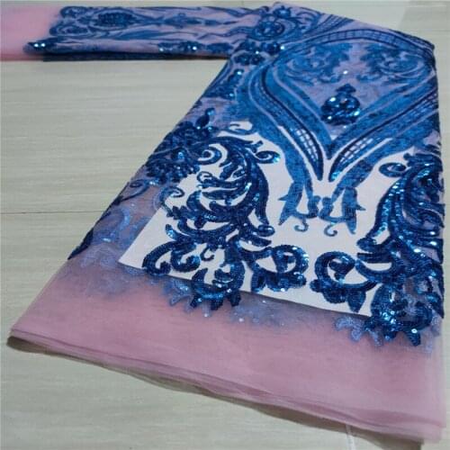 2021 Blue/pink High Quality African French Sequins Net Lace Fabric For Wedding Latest Organza Nigerian Lace Fabrics Sewing
