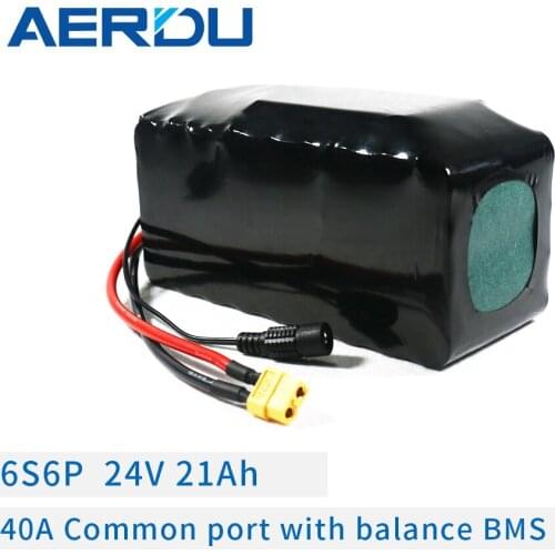 AERDU 24V 6S6P 25.2V 21AH 18650Li-Ion Battery Pack for electric motor bicycle ebike scooter wheelchair cropper with 40A BMS 720w