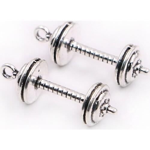 Antique Silver Plated Sports Fitness Dumbbell Pendant Charms Fit DIY Fitness Necklace Accessories 20pcs/lot
