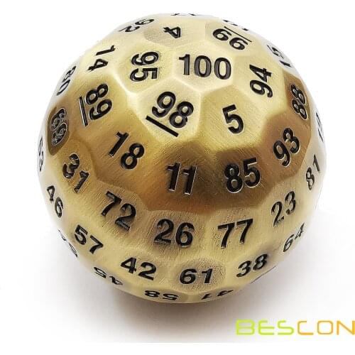 Bescon Solid Metal 100 Sided Dice, Game Dice D100,Giant Polyhedral Metal 100 Sides Dice 50MM in Diameter (1.97in), Ancient Brass
