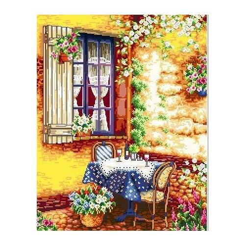 Free delivery Top Quality popular counted cross stitch kit wine leasure time in the flower yard