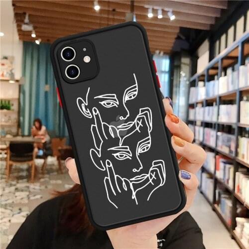 Abstract Face Simple Line Phone Case Cover for IPhone X XS MAX 8 7 6 6S Plus XR 11 Pro Max SE2020 Cover For iphone 12 Coque Capa