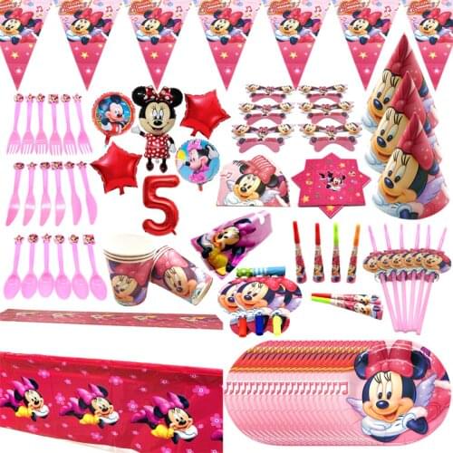 Kids Girl Theme Disney Red Minnie Mouse Birthday Party Supplies Disposable Tableware Plate Cup Card Baby Shower Party Decoration
