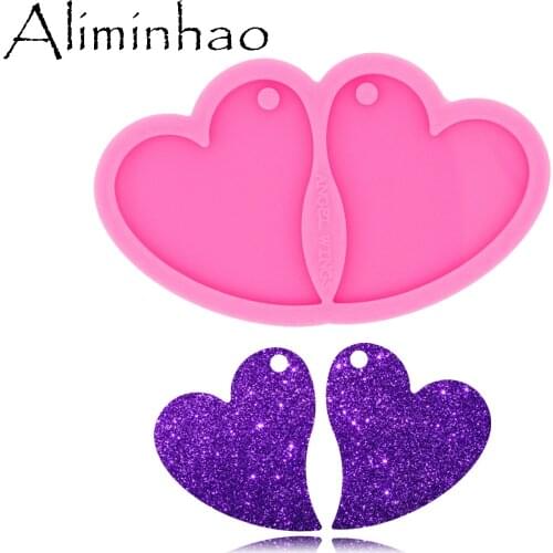 DY0541 L/M/S Shiny Heart shape DIY Epoxy Earrings Fashion Jewelry Resin Craft Mould Love Silicone Molds