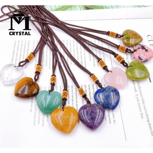 Natural Heart Shaped Crystal Pendant Amethyst Citrine Stone Healing Gemstone Divination Spiritual Meditation Jewelry Necklace