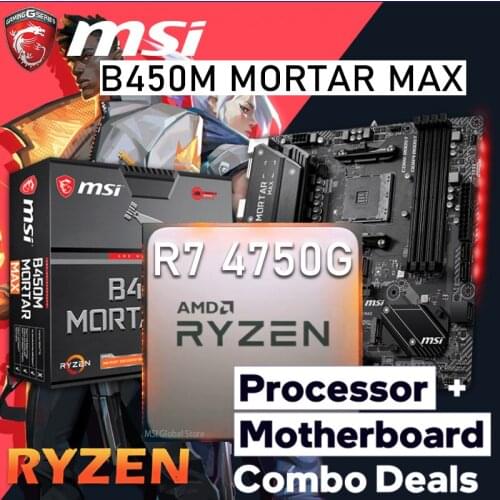 AM4 MSI B450M MORTAR MAX Gaming Motherboard With AMD Ryzen 7 PRO 4750G Combo Ryzen Kit DDR4 HIFI AMD B450 OC Placa-mãe AM4 New