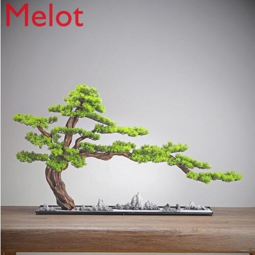 Artificial Greeting Pine New Chinese Style Hotel Living Room Villa Ornament Podocarpus Macrophyllus Tree Potted Bonsai