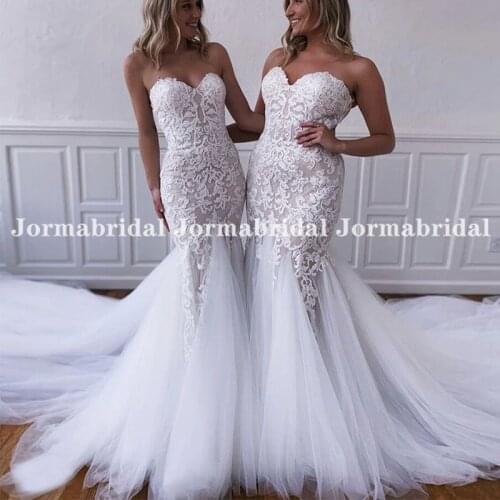 Jormabridal Sweetheart Mermaid Wedding Dresses Light Pink Lace Appliques Bride Dresses With White Tulle Custom Robe De Mariage
