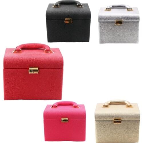 PU Leather Makeup Box Lockable Jewelry Box with Mirror Makeup Case Beauty Case Cosmetic Bag Travel Makeup Bag
