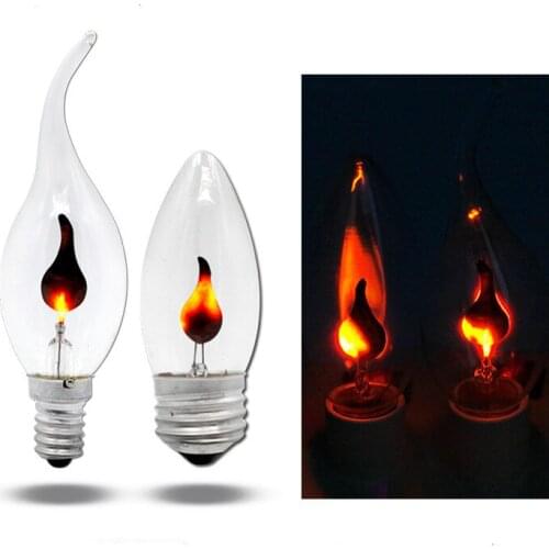 E27 E14 3W Flame Fire LED Light Edison Bulb Lighting Vintage Flickering Effect Tungsten Candle Lamp Retro Vintage Spiral Filamen