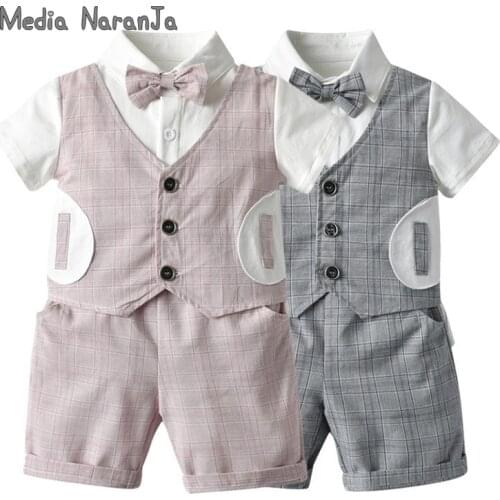 Summer Dress Boy Baby Suit Gentleman Short Sleeve Fake Vest Two Piece clothes