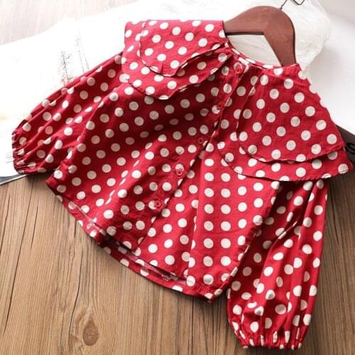 2019 Autumn Spring Toddler Baby Cute Ruffles Shirts Long Sleeve Princess Tops Girls Clothes girls dot Shirts Red Color Blouses