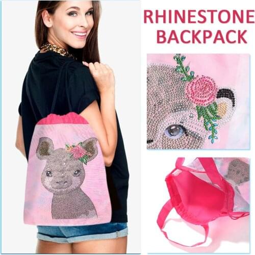Fashion 5D Mosaic Drawstring Backpack DIY Special Shape Diamond Resin Painting Kit Girls Casual Rhinestone Small Knapsacks Gift