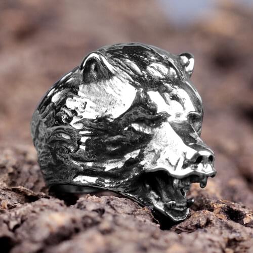 Stainless Steel Men Rings Bear Animal Rock Punk Hip Hop Personality for Biker Male Boyfriend Jewelry Creativity Gift Wholesale
