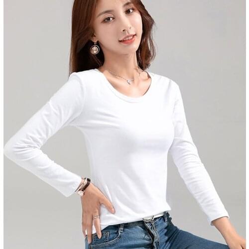 MRMT 2020 Brand New Spring Autumn Womens Long-sleeved T-shirt Slimming Pure Cotton T-shirt for Female Thin White Tops Tshirt