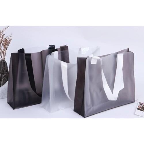 PVC Shopper Handbag Transparent Frosted Plastic Clothing Reusable Store Shopping Gift Bag Cosmetic Storage