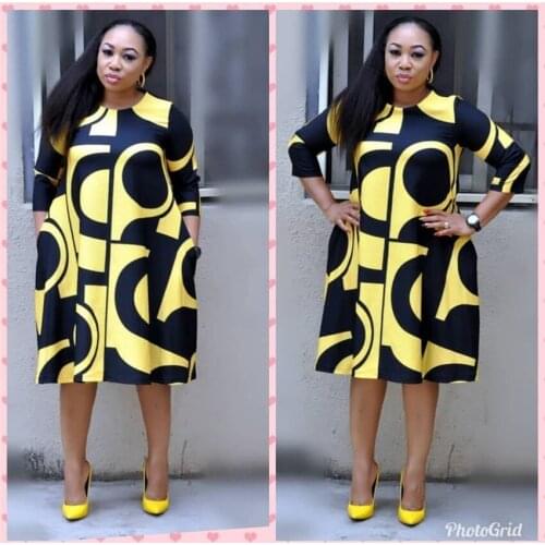2020 new African womens dress digital print round collar basic a-line sleeve dress