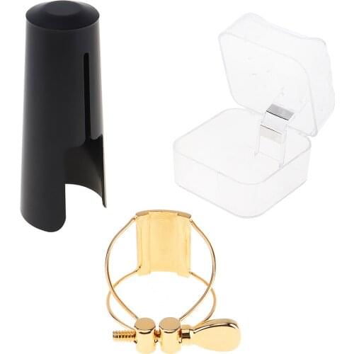 Gold-plated Metal Ligature Tenor Sax Mouthpiece Clip with Plastic Cap for Tenor Saxophone AccessorieS