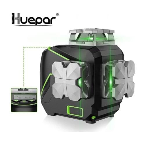 Pro Huepar S03CG,Green Beam&LCD Screen&Remote Control Functions,3D LCD Angle Display Cross Line Rotary Land Nivel Laser Level