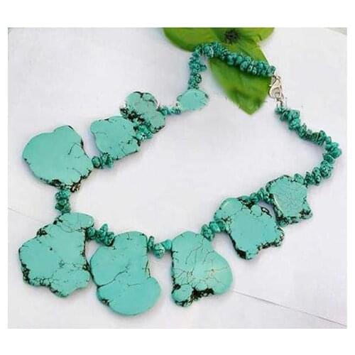 Rare Huge ! 18inches Huge Nugget Blue Tur-quoises Gem-stone Necklace,Perfect Wedding Birthday Women Gift Jewelry