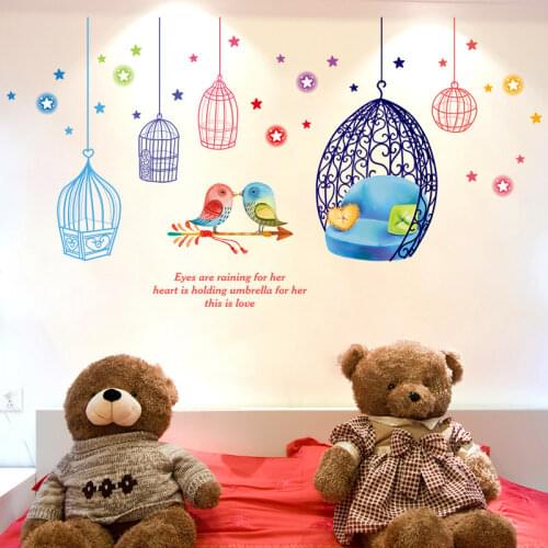 Romantic and Cozy Love Bird Nest Wall Stickers Bedroom TV Living Room Home Wall Decoration Children Kids Room PVC Mural Poster