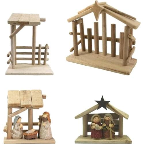 Christmas Nativity Scene Figurines Statue Baby Jesus Manger Miniatures Party Desk Decoration Collection Photo Props