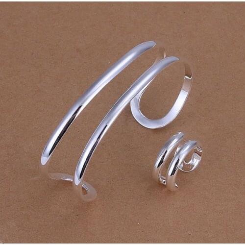 S233 Silver Color Jewelry Sets Lovely Silver Fine Jewelry Dual Strands Ring Bangle Free Shipping Charm Gifts Fashion Jewelry
