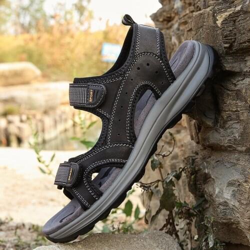 Hot Sale Summer Mens Sandals Outdoor Beach Slippers Genuine Leather Breathable Cool Men Sandalia Handmade Male Casual Sandal