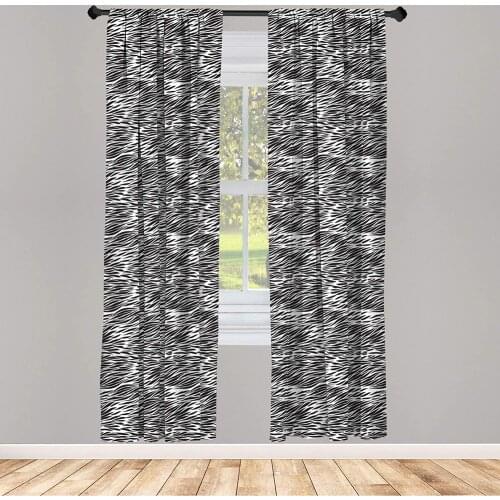 Zebra Print Window Curtains Black and White Hand Drawn Animal Skin Camouflage Lightweight Decorative