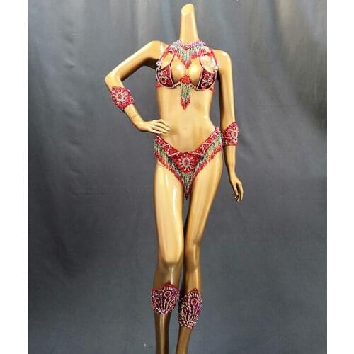 Sexy Samba Carnival Costumes Handmade Beaded Bra&Thong Set Women Outfit Belly Dance Clothes Nightclub Party Showgirl dance wear