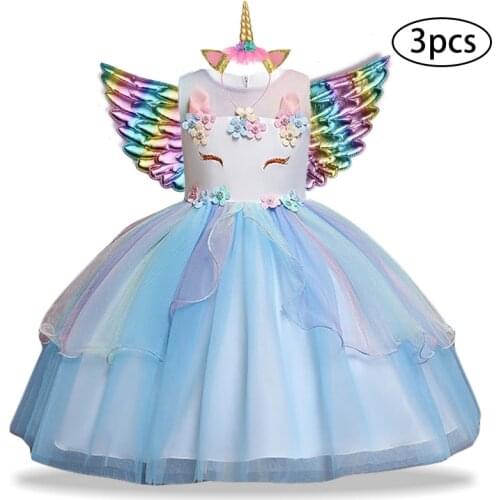 Children' Clothing Dresses For Girls Princess Ball Gown Wedding Birthday Dress Unicorn Rainbow Dresses Carnival Vestito 3 to 12Y