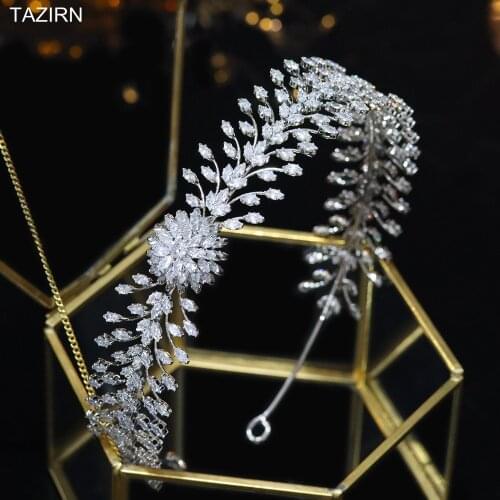 Unique Cubic Zirconia Tiaras and Crowns Flower Wedding Headbands CZ Bridal Quinceanera Jewelry Accessories Women Party Headpiece