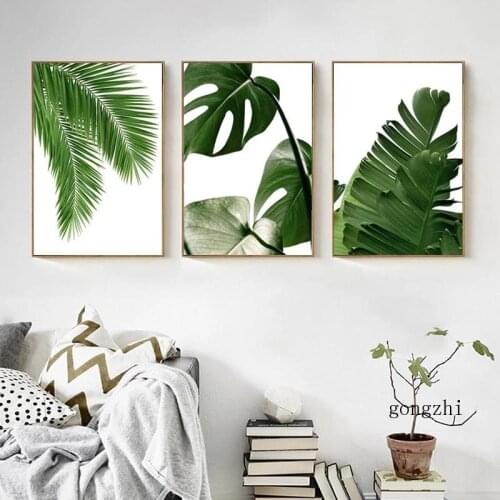 Green Tropical Leaves Minimalist Style Canvas Painting Plants Nordic Posters and Prints Wall Art Pictures for Living Room Decor
