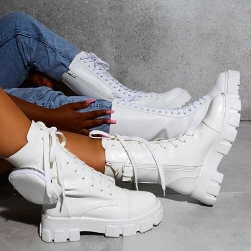 Women Boots 2021 New Fashion Pocket Platform Boots Woman Zip Buckle Motorcycle Boots Female Shoes Lady Big Size 42 Botas Mujer