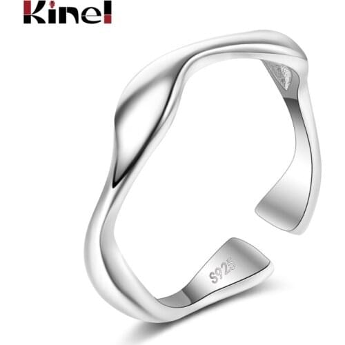 Kinel New Jewelry 925 Sterling Silver Geometric Stackable Handmade Wave Rings for Women Accessories Anillos Plata 925 Para Mujer