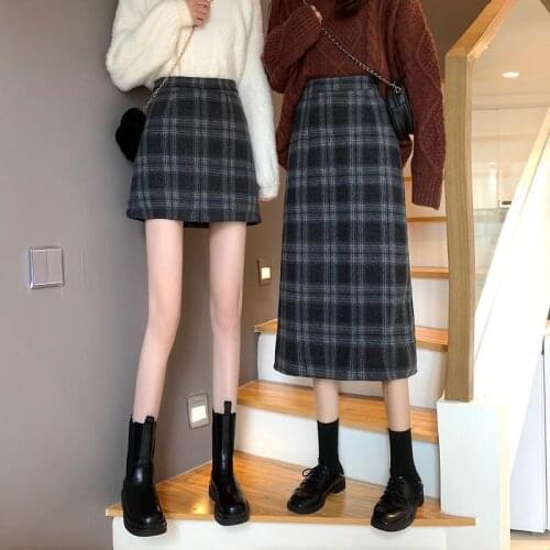 Woman Skirts Plaid Women Autumn and Winter High Waist A- Line Faldas Jupe