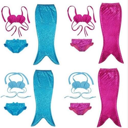 2-7T Girls Mermaid Bathing suit blue Swimming Suit 3pcs Bikini Mermaid Tail Set Cosplay Clothes Baby Girls Summer Swimwear suit
