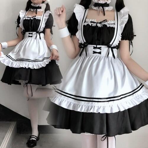 Japanese Black and White Maid Womens Suit Big Guy Cute Dress plus Size white dress women women dress clothes
