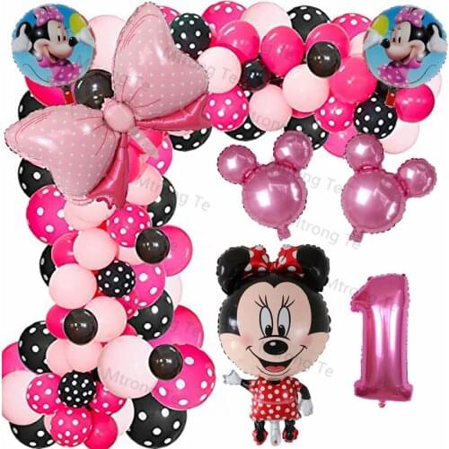 1set Mickey Minnie Mouse Head Latex Balloons Pink Garland Arch Kit Number Globos Baby Shower Birthday Party Decoration Kids Toy