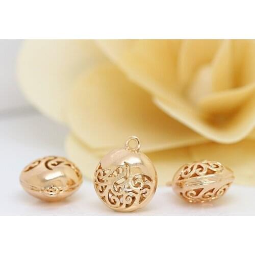 6PCS 12x14MM 24K Champagne Gold Color Plated Brass Hollow Oblate Curled Pattern Charms Pendants High Quality Jewelry Accessories